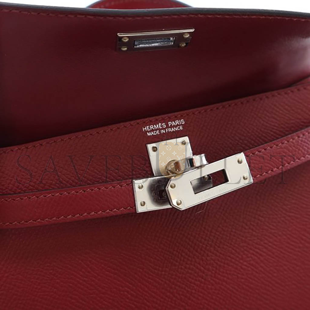HERMÈS MASTER MINI KELLY II EPSOM BURGUNDY SILVER BUCKLE (19*12*5.5cm)